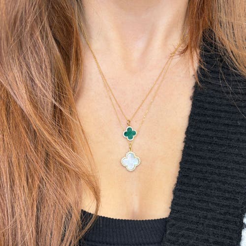 The Lovery Fine Jewelry Malachite Diamond Clover Charm In Green