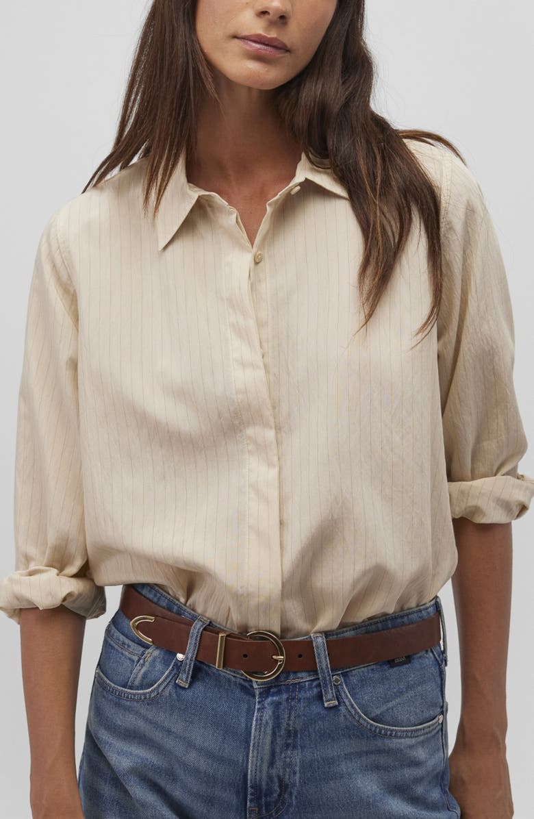 Mavi Jeans Stripe Poplin Button-Up Shirt, Alternate, color, Coconut Milk Stripe