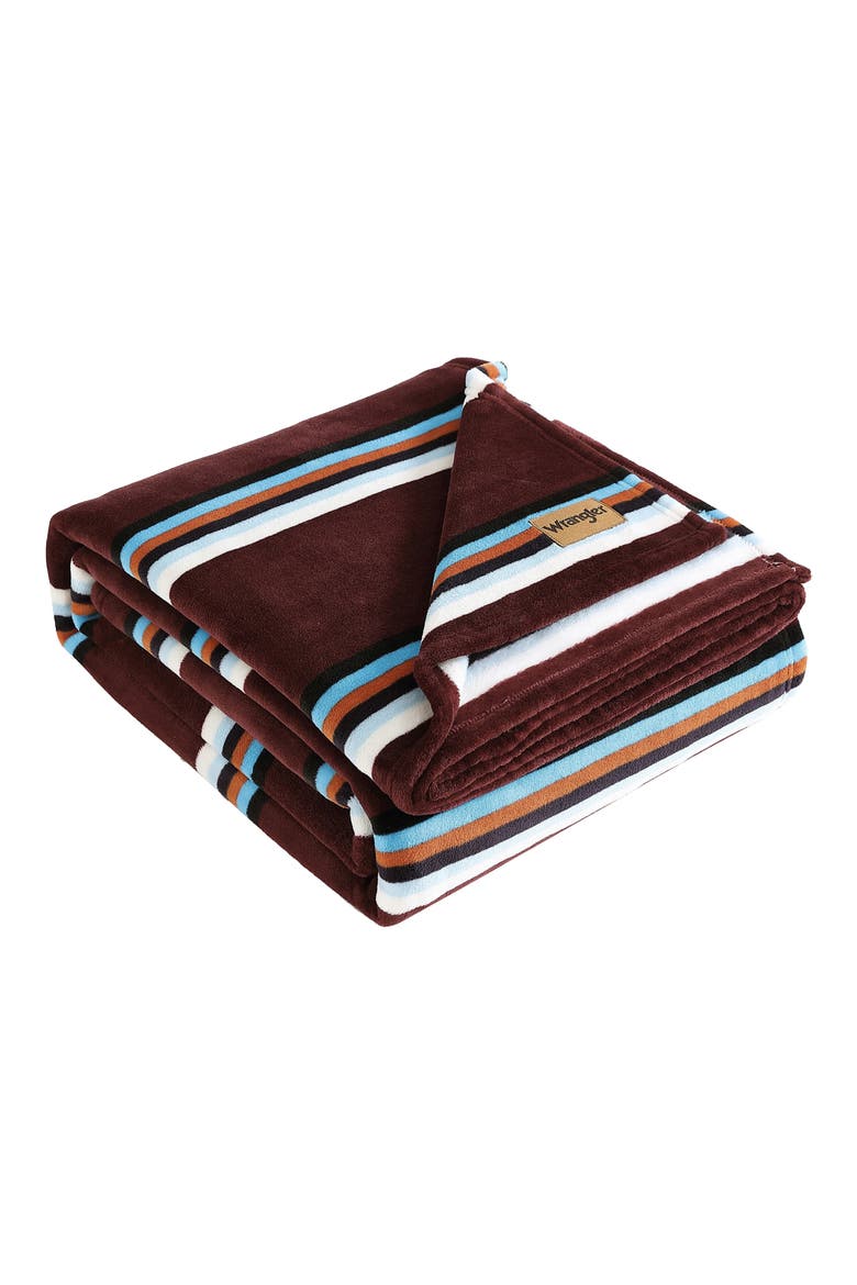 Western Saddle Stripe Fleece Blanket, Main, color, DARK RED