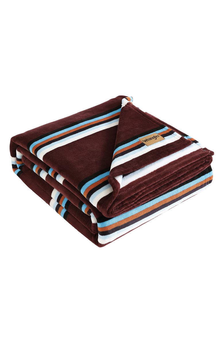 Wrangler Western Saddle Stripe Blanket, Main, color, Dark Red