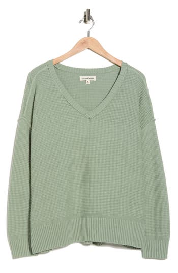 Lucky Brand Textured V-neck Cotton Blend Sweater In Green