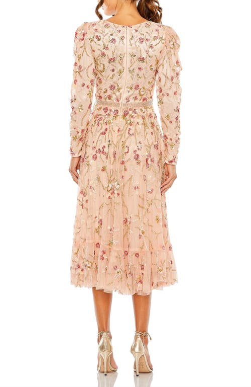 MAC DUGGAL MAC DUGGAL FLORAL EMBELLISHED WRAP OVER PUFF SLEEVE A LINE GOWN