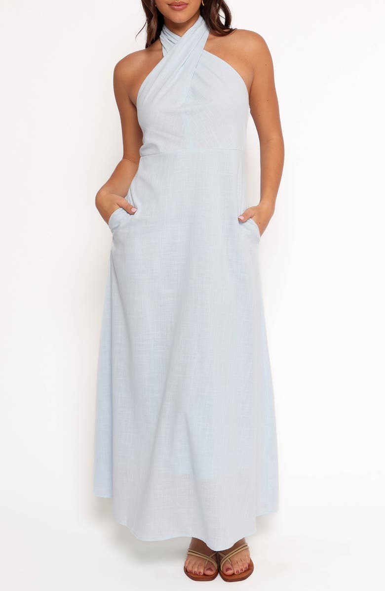 Petal & Pup Betsy Halter Neck Cotton Maxi Dress, Main, color, Pale Blue