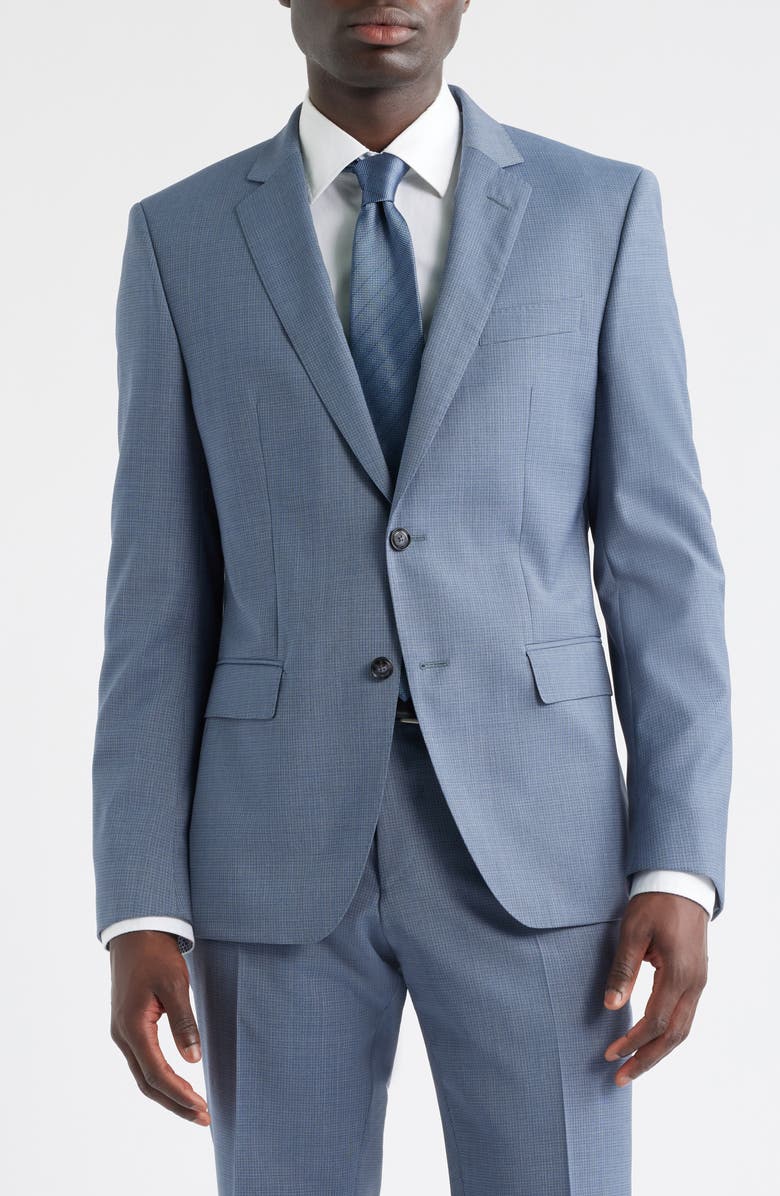 BOSS Huge Slim Fit Blue Microcheck Wool Suit, Alternate, color, Open Blue