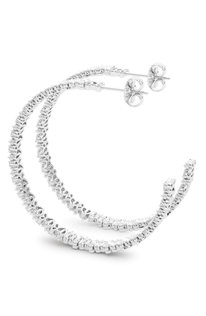 HauteCarat Baguette & Round Brilliant Lab Created Diamond Hoop Earrings, Alternate, color, 18K White Gold
