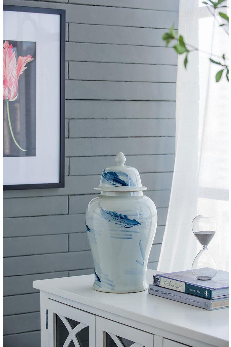 Koi Porcelain Lidded Jar, Alternate, color, WHITE