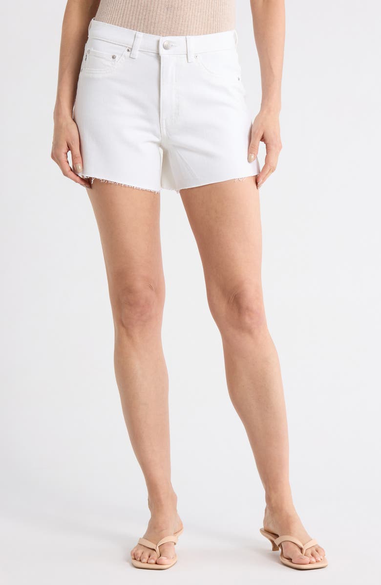 DL1961 Zoie Raw Hem Mid Rise Relaxed Denim Shorts, Main, color, White Raw