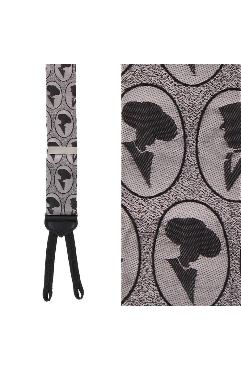 Trafalgar Silhouette Cameo Novelty Silk Formal End Suspenders, Main, color, Black