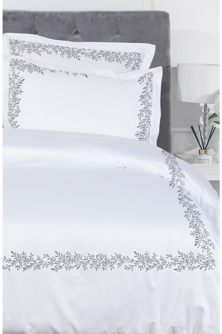 Floral Vine 600 Thread Count Twin Duvet Set, Alternate, color, GREY