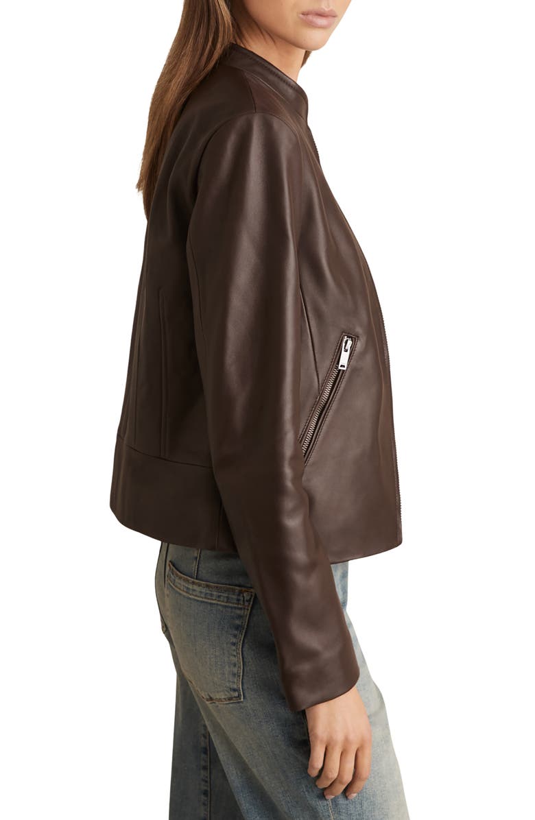 Reiss Allie Leather Jacket, Alternate, color, Chocolate Brown