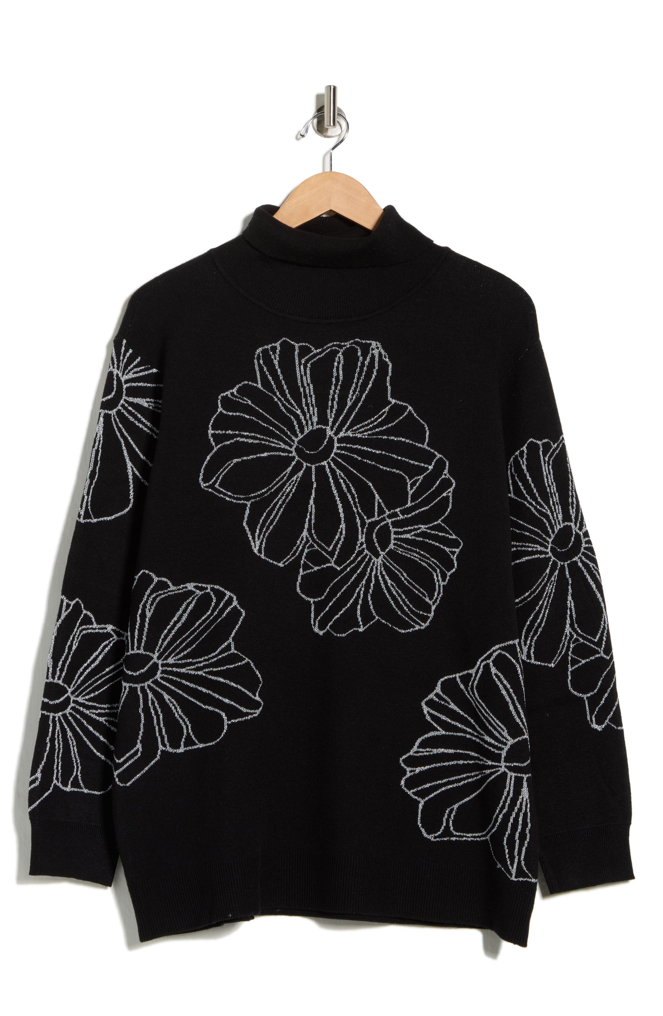 Placed Floral Oversize Turtleneck Sweater