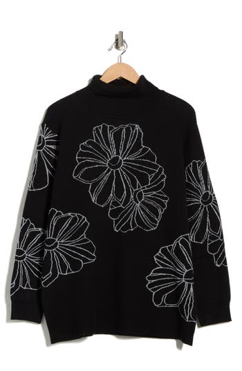 Joseph A Placed Floral Oversize Turtleneck Sweater In Multi