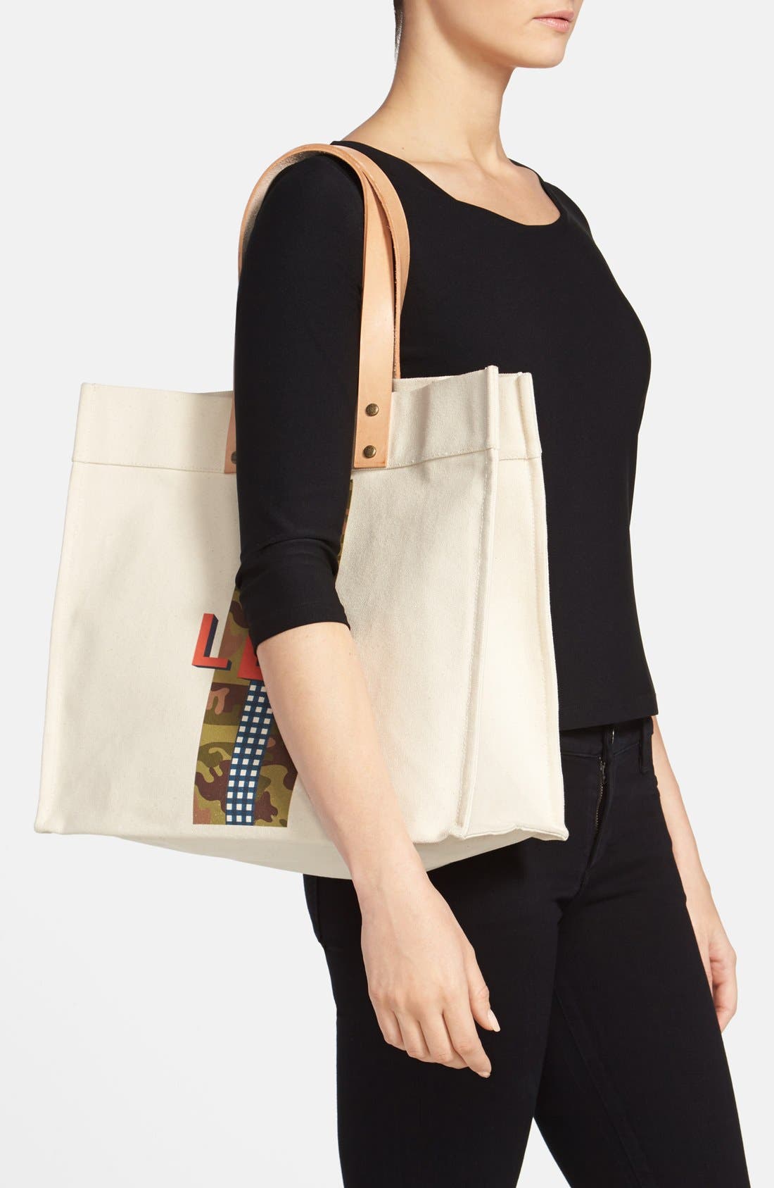 large classic monogram canvas tote, Alternate, color, CAMO STRIPE WITH ORANGE PRINT