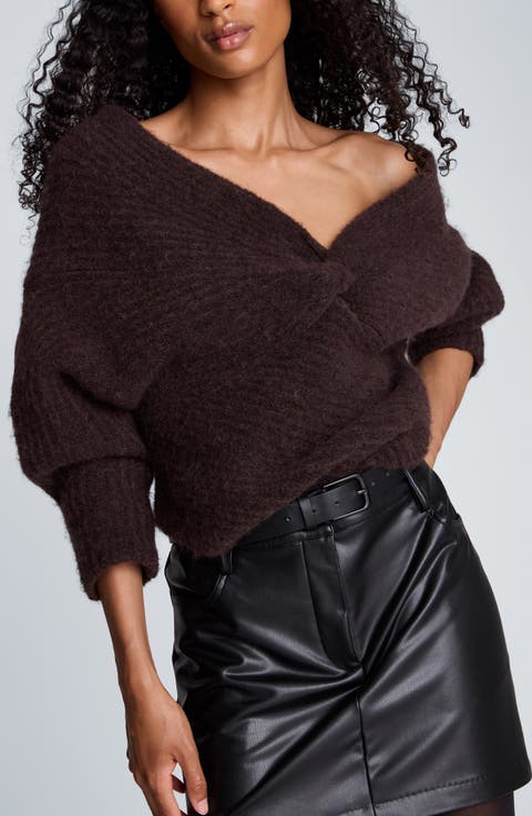 Asymmetrical Drape Neck Chunky Sweater