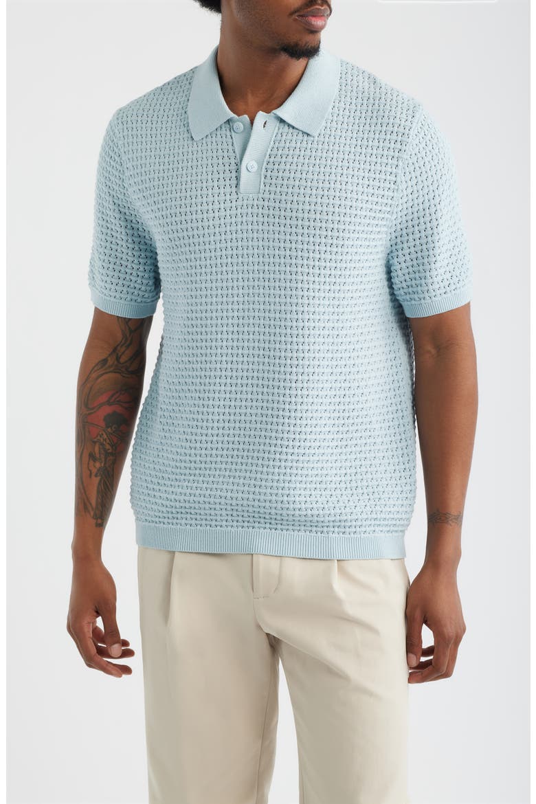 Texture Knit Polo Top, Main, color, BLUE WINTER