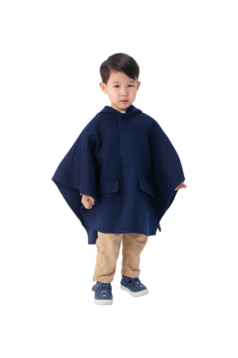 Kids Hooded Cashmere Poncho, Main, color, navy