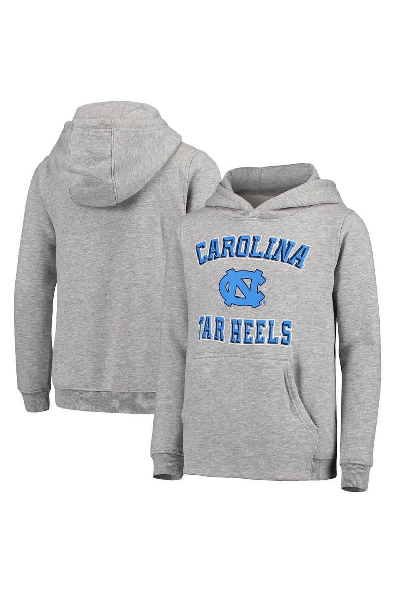 Youth Heathered Gray North Carolina Tar Heels Big Bevel Pullover Hoodie, Main, color, Heather Gray