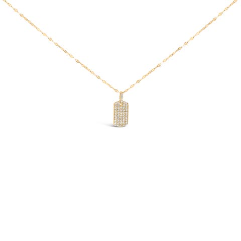 14K Yellow Gold 1/3 Cttw Diamond Dog Tag Pendant Necklaces