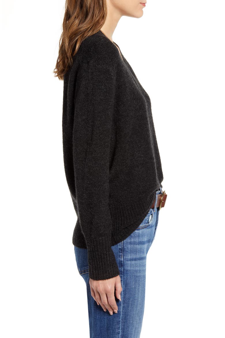 Cozy V-Neck Sweater, Alternate, color, GREY DARK CHARCOAL HEATHER