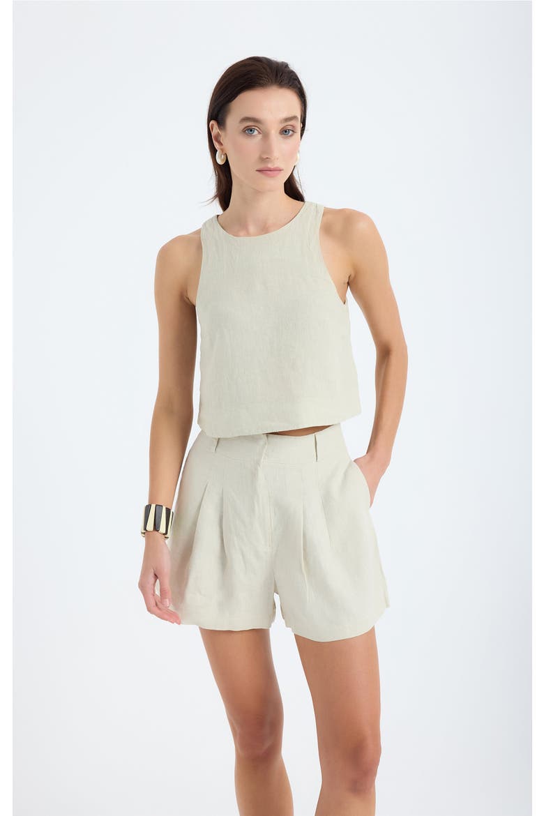 Lena 100% Linen Sleeveless Crop Top, Main, color, Stone