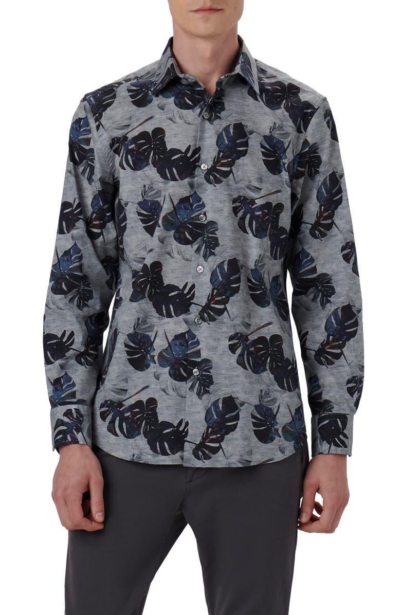 Bugatchi Julian Shaped Fit Print Button-Up Shirt, Main, color,