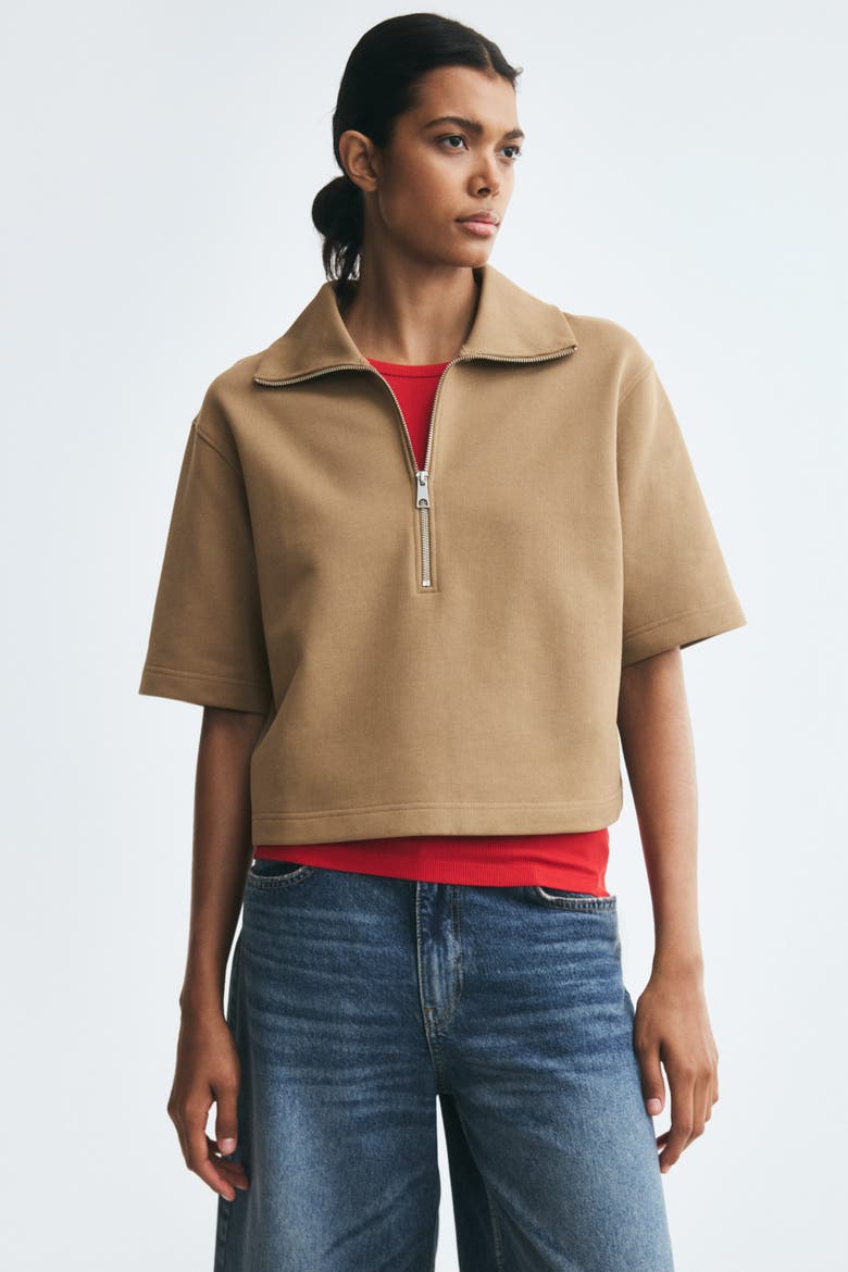 Cotton Half-Zip Polo Shirt, Main, color, Dark beige
