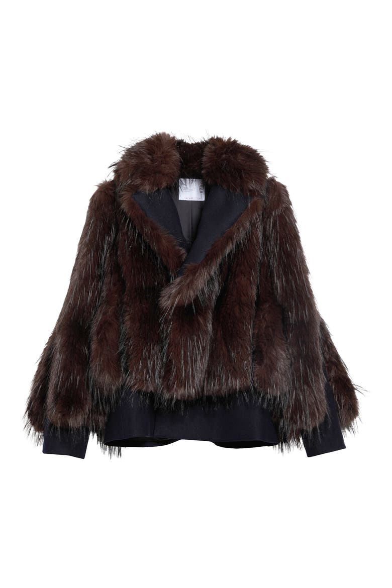 Wool Melton & Faux Fur Jacket, Main, color, NAVY/ BROWN