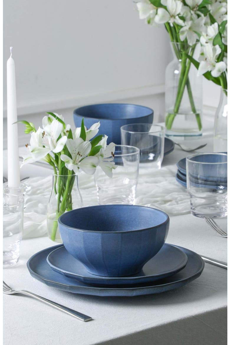 Rio Stoneware 16-Piece Dinnerware Set with Glasses, Alternate, color, Blue