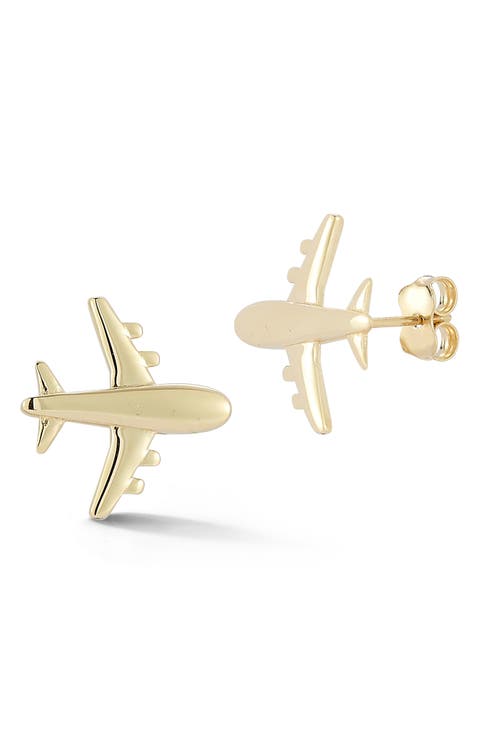 14K Gold Plane Stud Earrings