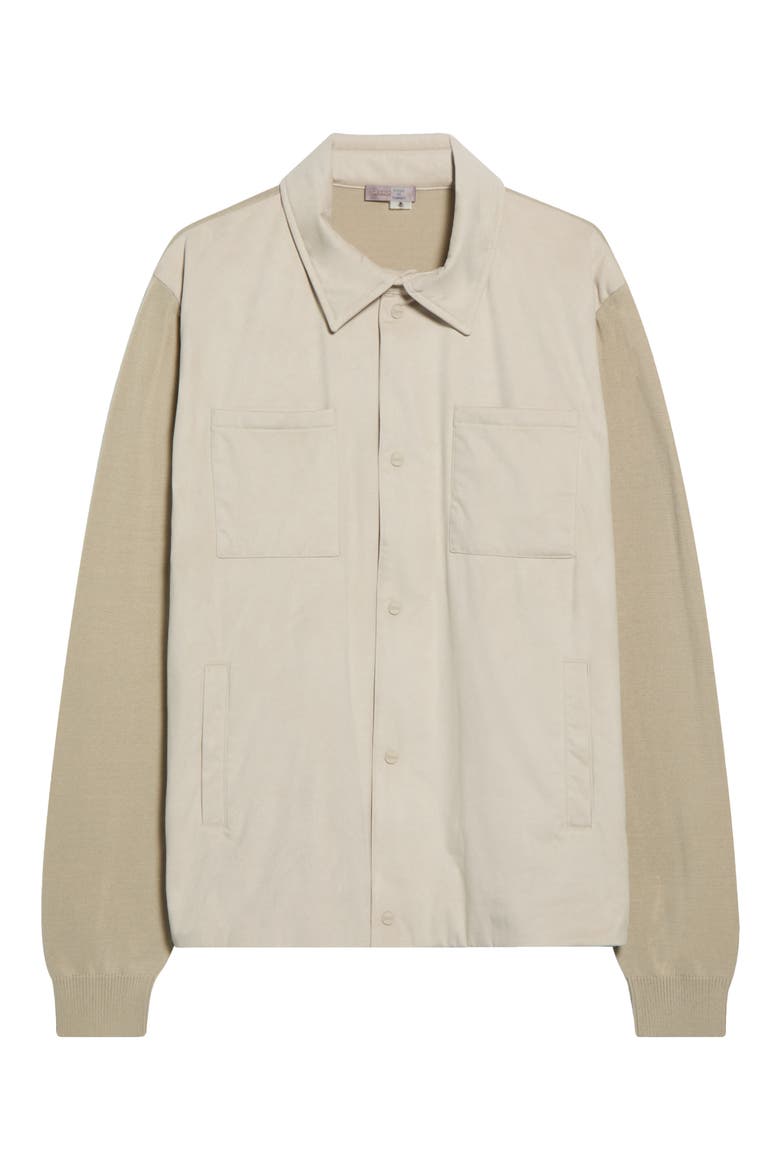 Mixed Media Cotton & Suede Effect Sweater Jacket, Main, color, 1985 CHAMPAGNE
