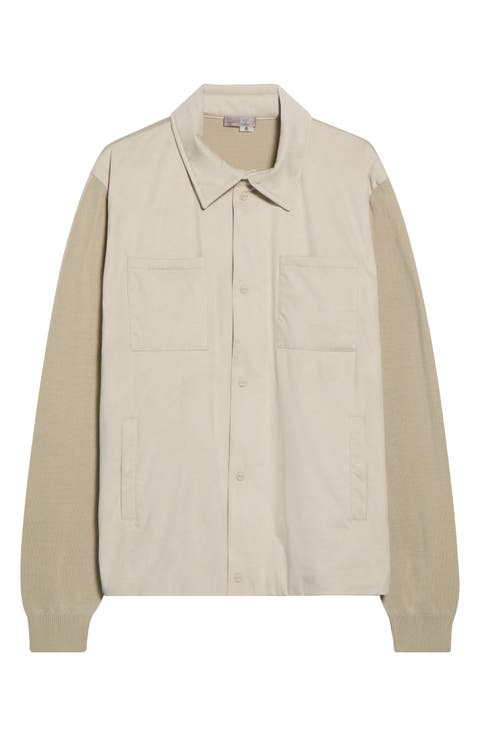 Mixed Media Cotton & Suede Effect Sweater Jacket