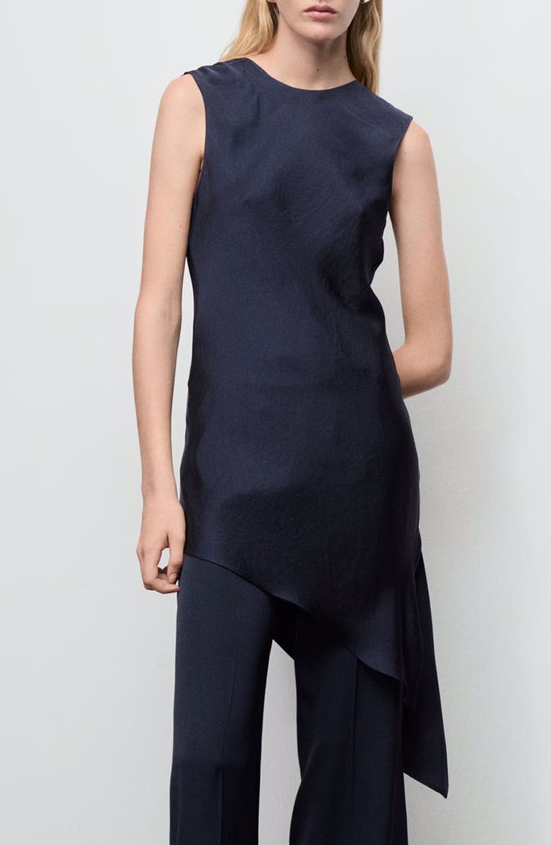 MANGO Tie Back Asymmetric Satin Top, Main, color, Navy