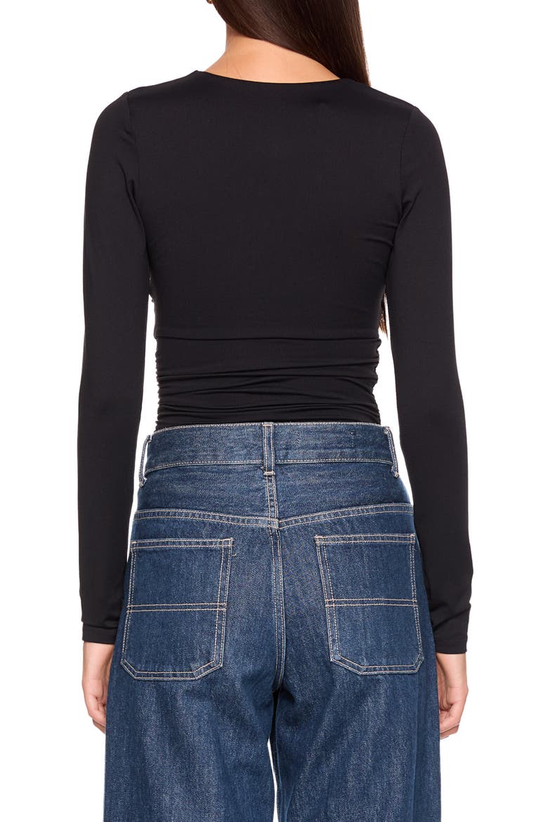 Ruched V-Neck Long Sleeve Top, Alternate, color, BLACK