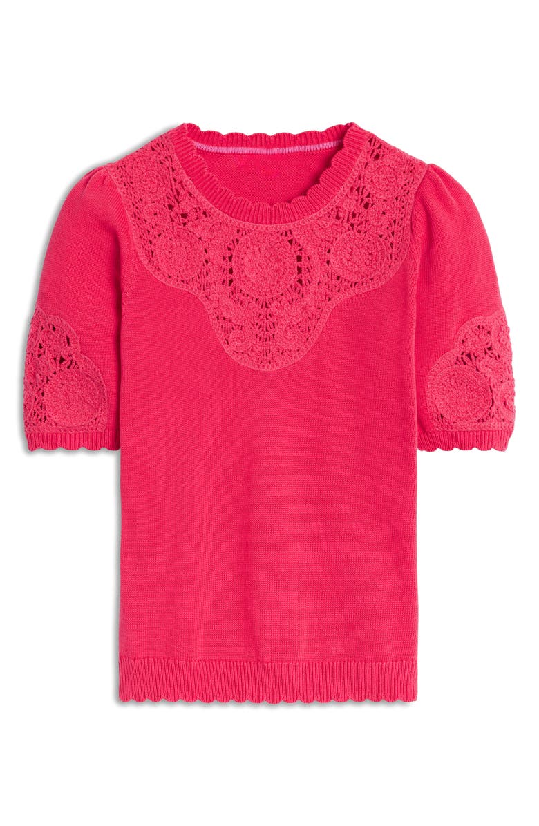Boden Embroidered Short Sleeve Sweater, Alternate, color, Camelia Pink