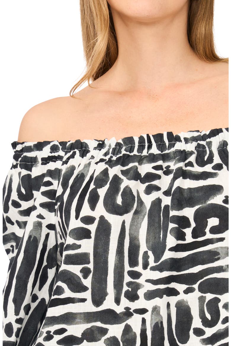 Off the Shoulder Puff Sleeve Top, Alternate, color, RICH BLACK MULTI