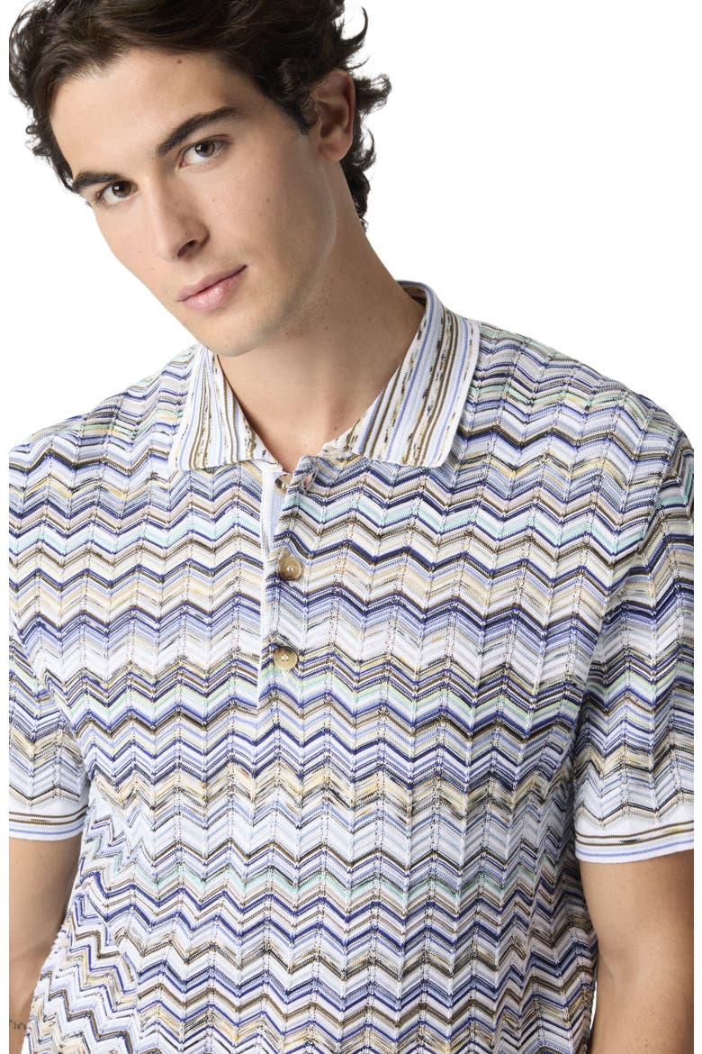 Cotton Knit Polo Shirt With Chevron Pattern, Alternate, color, Light Blue