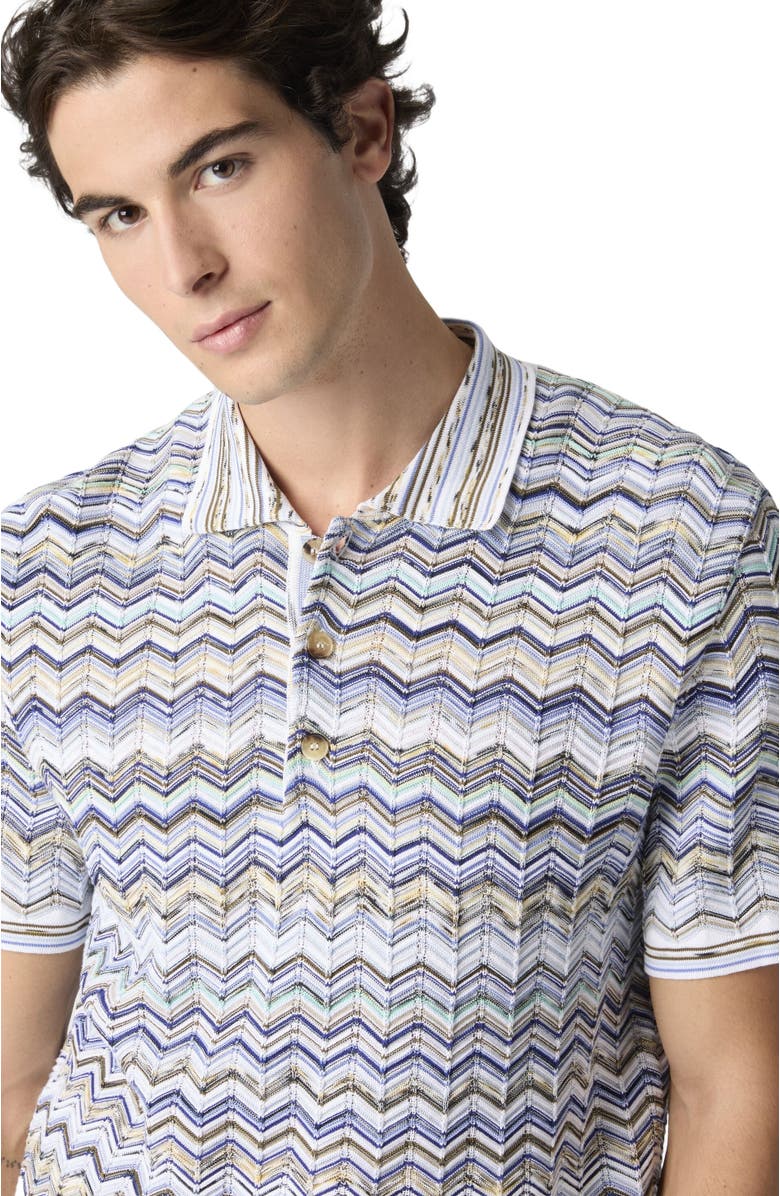 Missoni Cotton Knit Polo Shirt With Chevron Pattern, Alternate, color, Light Blue