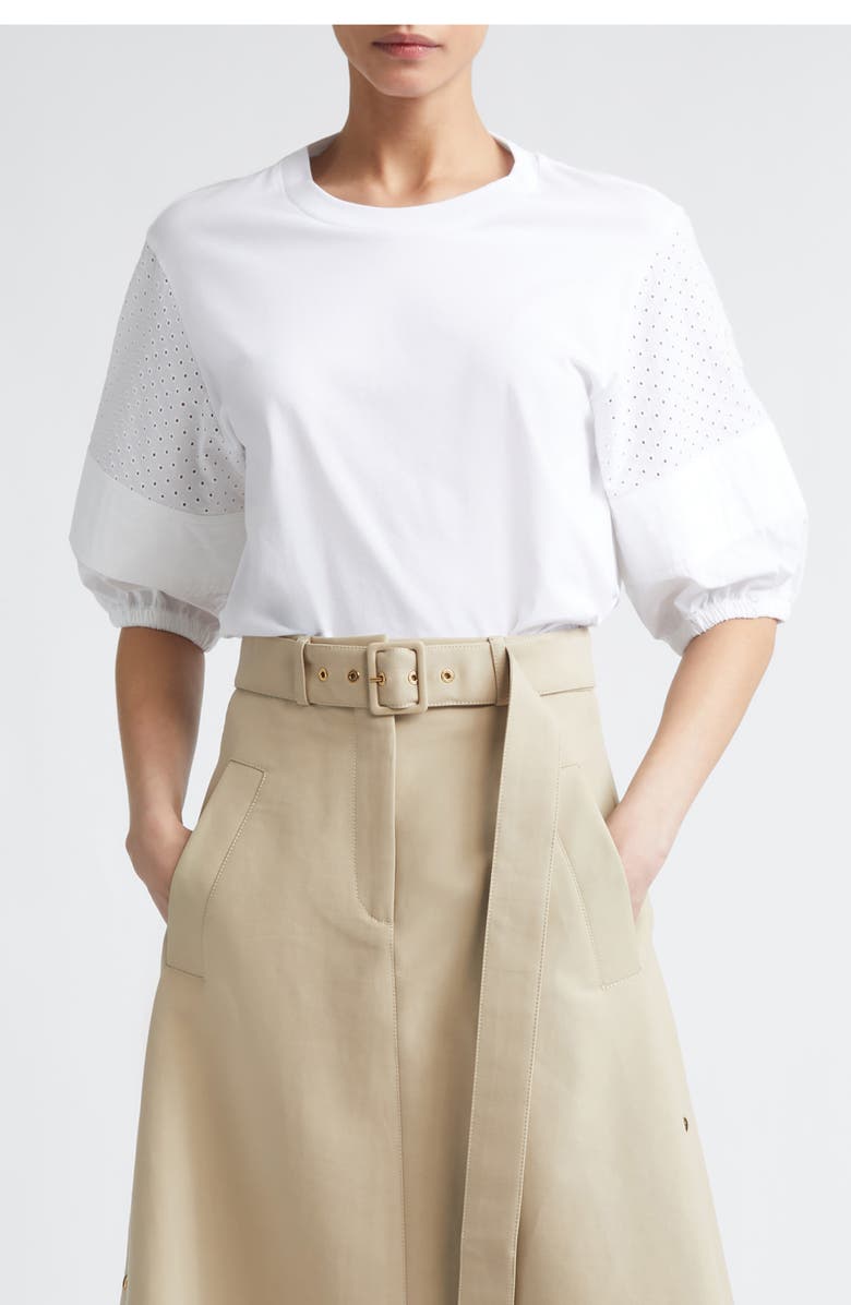 Moncler Flax Blend Crewneck T-Shirt, Main, color, White