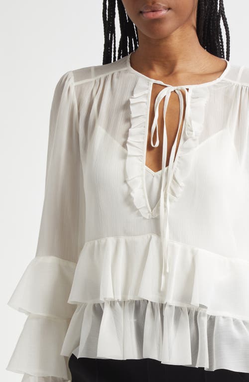 Cinq À Sept Steffina Ruffle Neck-tie Long-sleeve Top In White