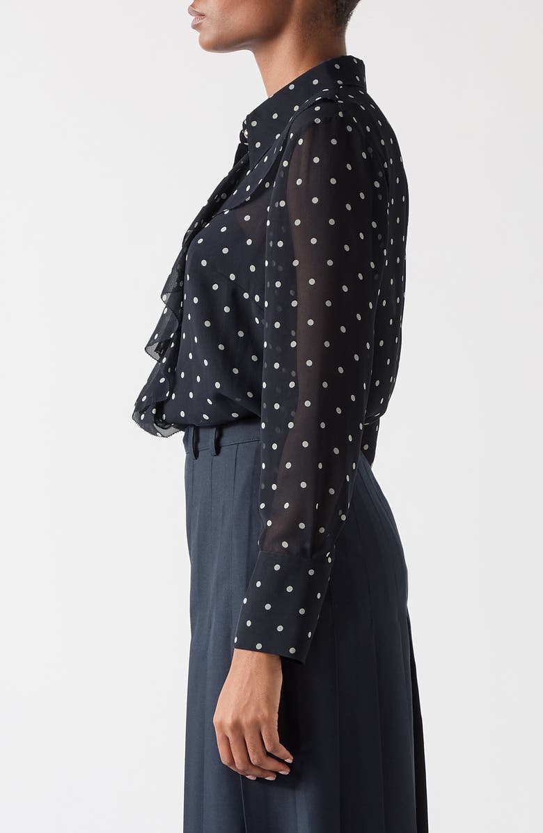 LK Bennett Hester Dot Waterfall Button-Up Shirt, Alternate, color, 