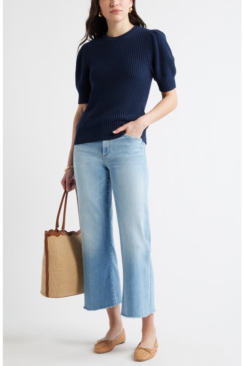 Elbow Sleeve Cotton Sweater, Alternate, color, NAVY STILL