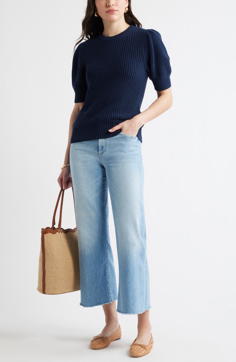 Caslon<sup>®</sup> Elbow Sleeve Cotton Sweater, Alternate, color, Navy Still