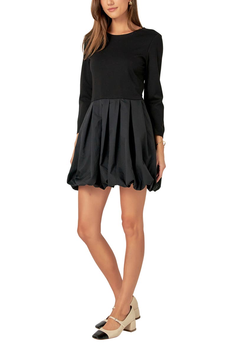 Mixed Media Bubble Hem Minidress, Alternate, color, BLACK