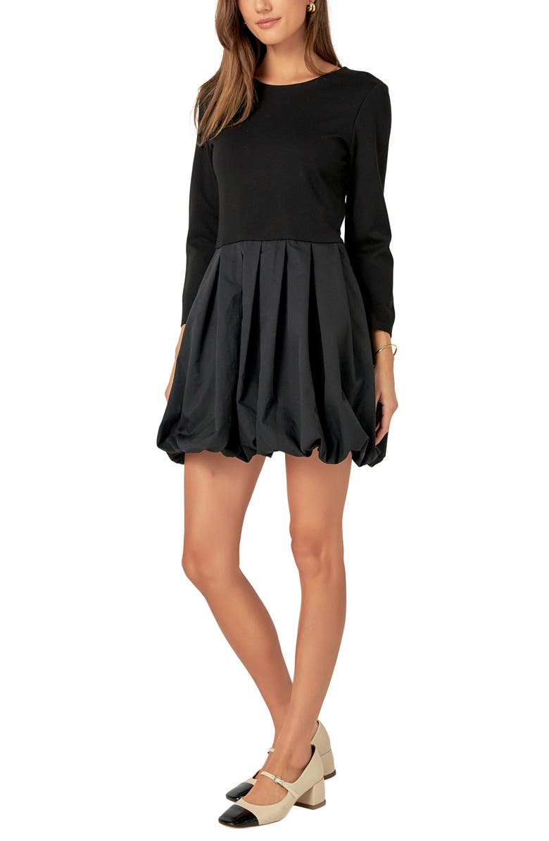 English Factory Mixed Media Bubble Hem Minidress, Alternate, color, Black