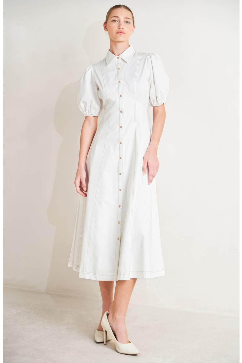 Solid Cotton Midi Dress, Alternate, color, OFF WHITE