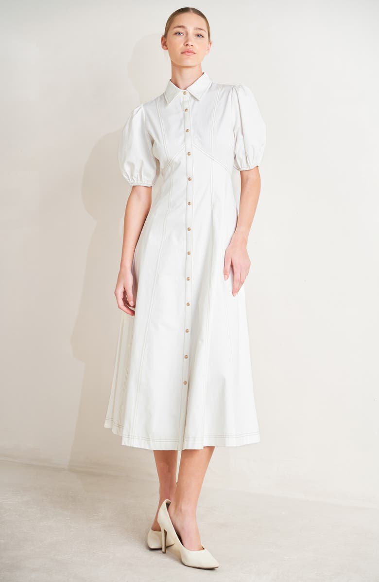 FREEMARKET Solid Cotton Midi Dress, Alternate, color, Off White