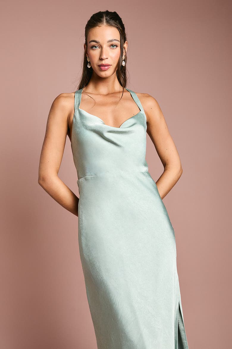 Satin Bridesmaids Dress, Alternate, color, Sage