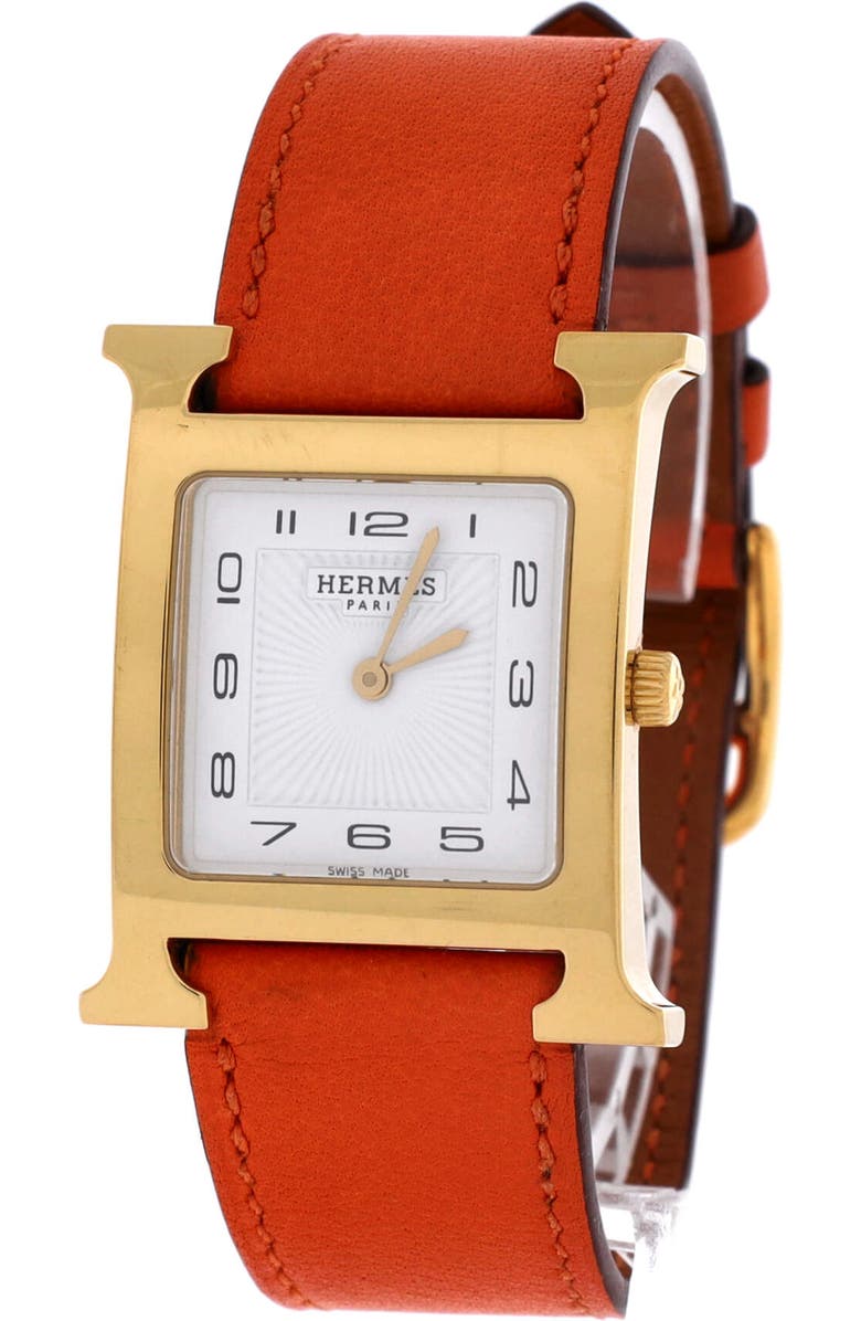 Pre-Owned Hermes Heure H Quartz Watch Plated Metal and Leather 26, Alternate, color, Orange