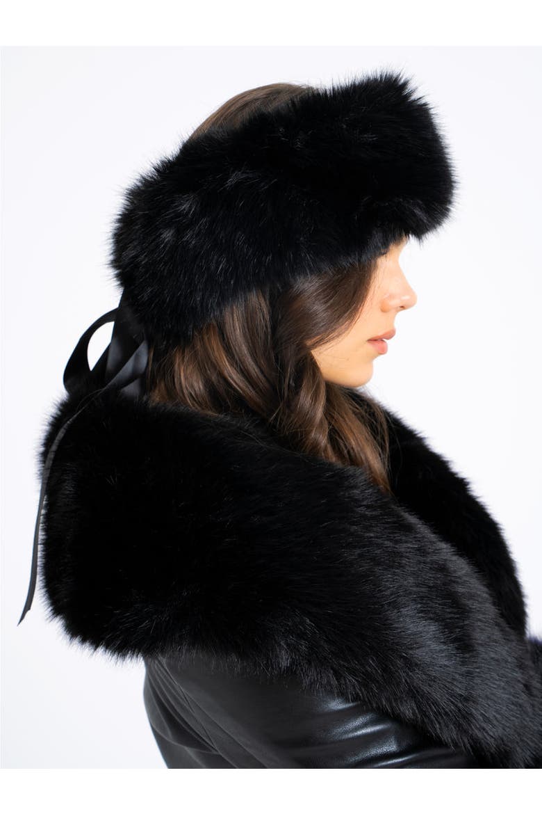 Wrap Around Vegan Fur Hat Headband, Alternate, color, Black