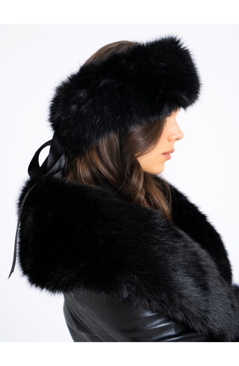 Miss Circle Wrap Around Vegan Fur Hat Headband, Alternate, color, Black